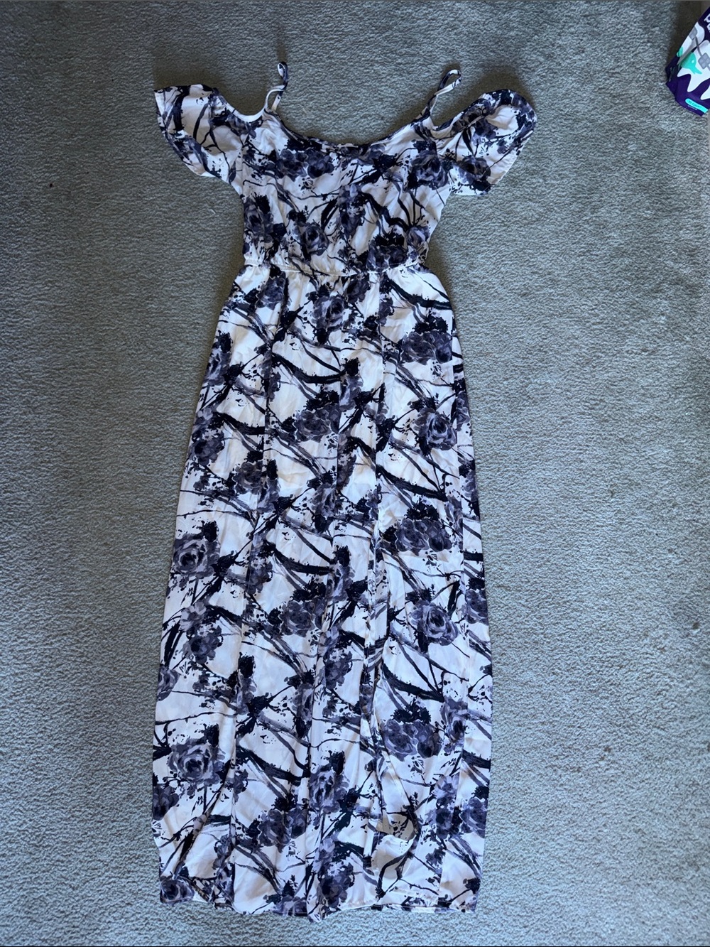 Floral Off-Shoulder Maxi Dress in Black and White